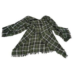 Green, White, and Black Knit Plaid Shawl